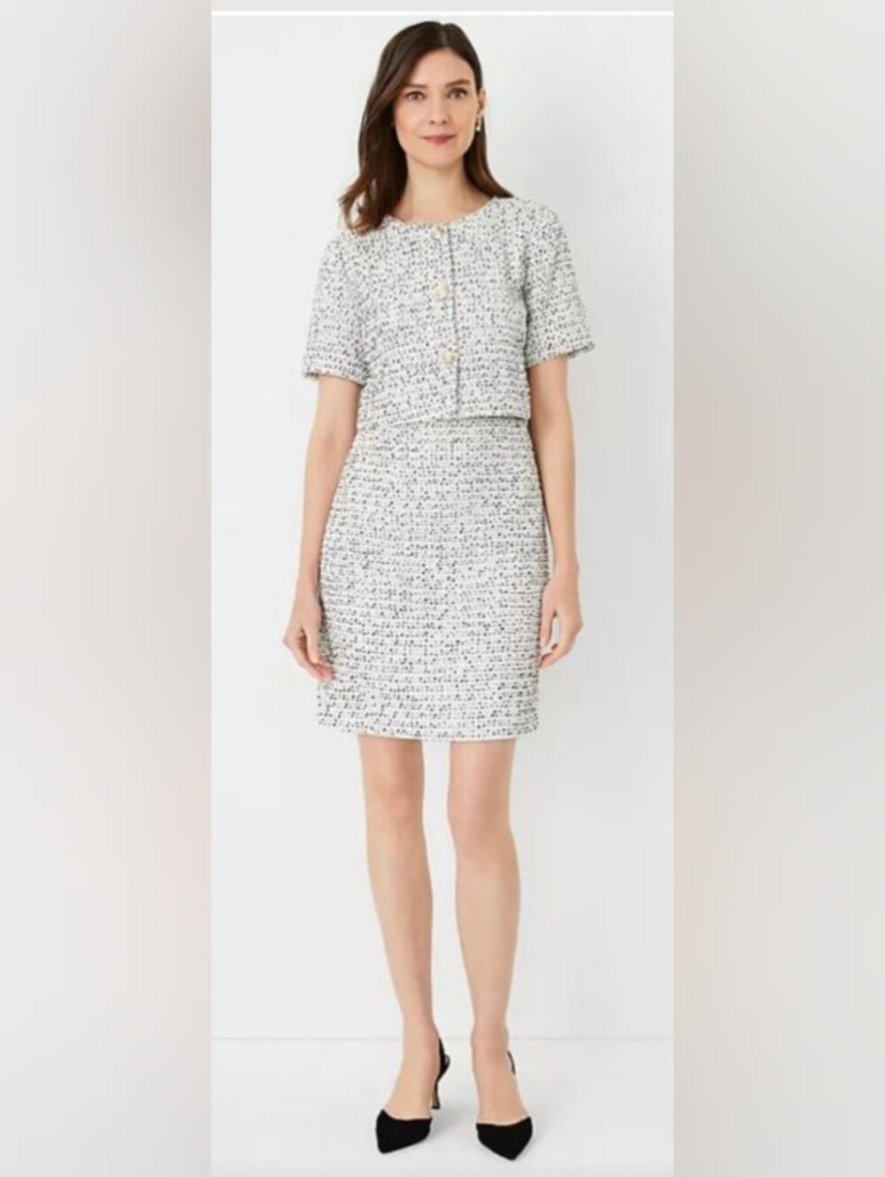 Ann Taylor Tweed Old Money Button Sheath Jacket One Piece Dress 2p